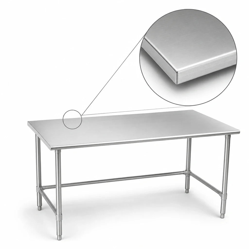 Eagle Group Spec-Master T4848STE 48" x 48" Stainless Steel Work Table, 14-Gauge 300-Series Top, Open Base, Flat Top
