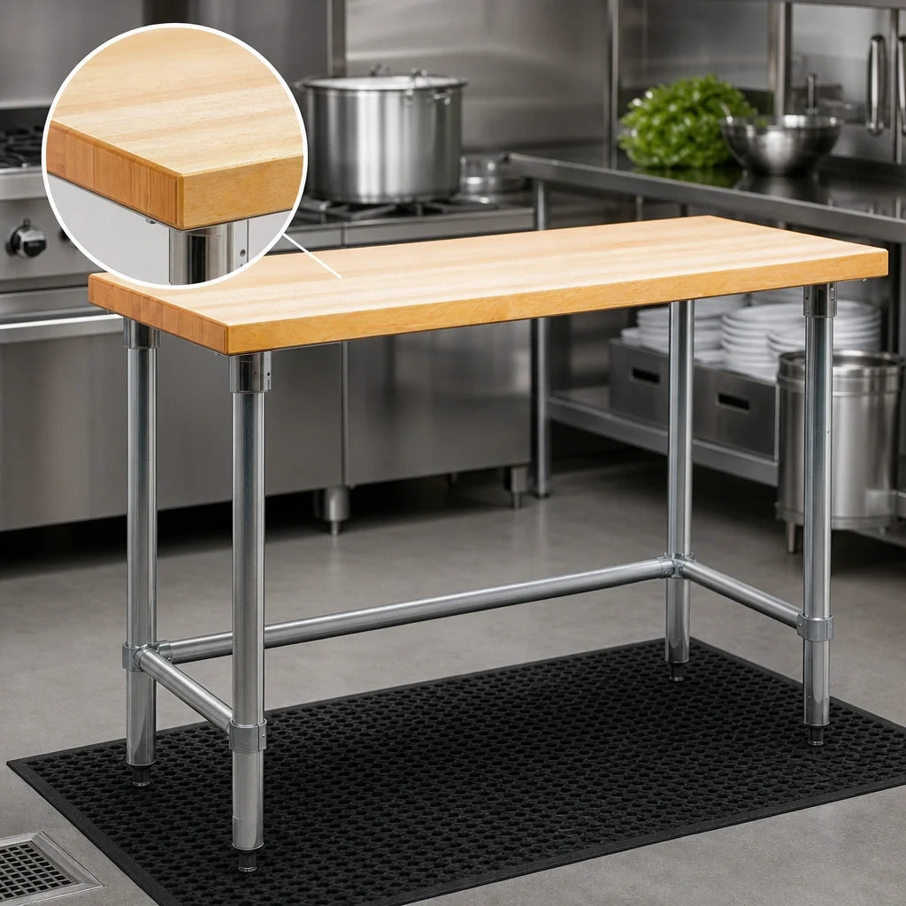 Eagle Group MT2472GT 72-Inch x 24-Inch Hardwood Top Work Table, 1-3/4-Inch Thick, Galvanized Open Base, No Backsplash