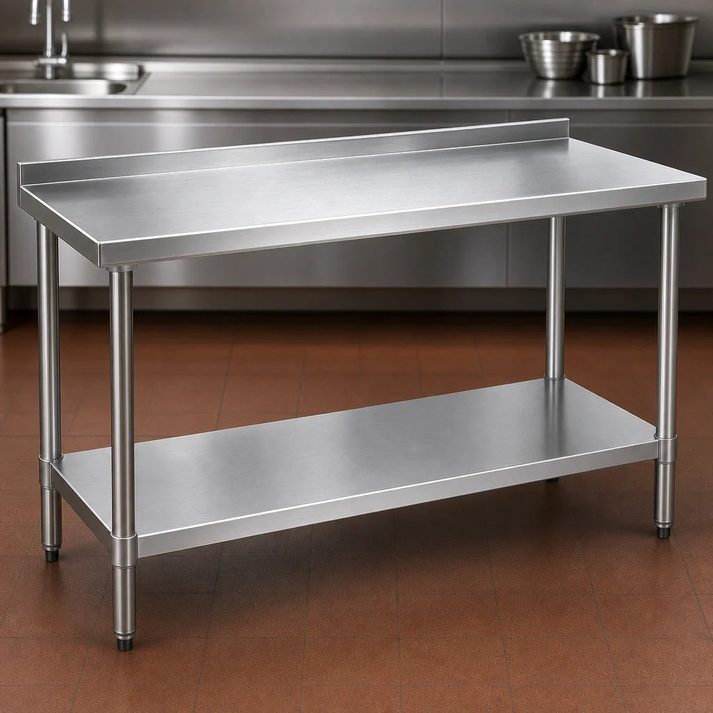 Eagle Group Deluxe UT2460SEB Stainless Steel Work Table, 60"W x 24"D, 16-Gauge 300-Series Top, Rear Upturn, Adjustable Undershelf