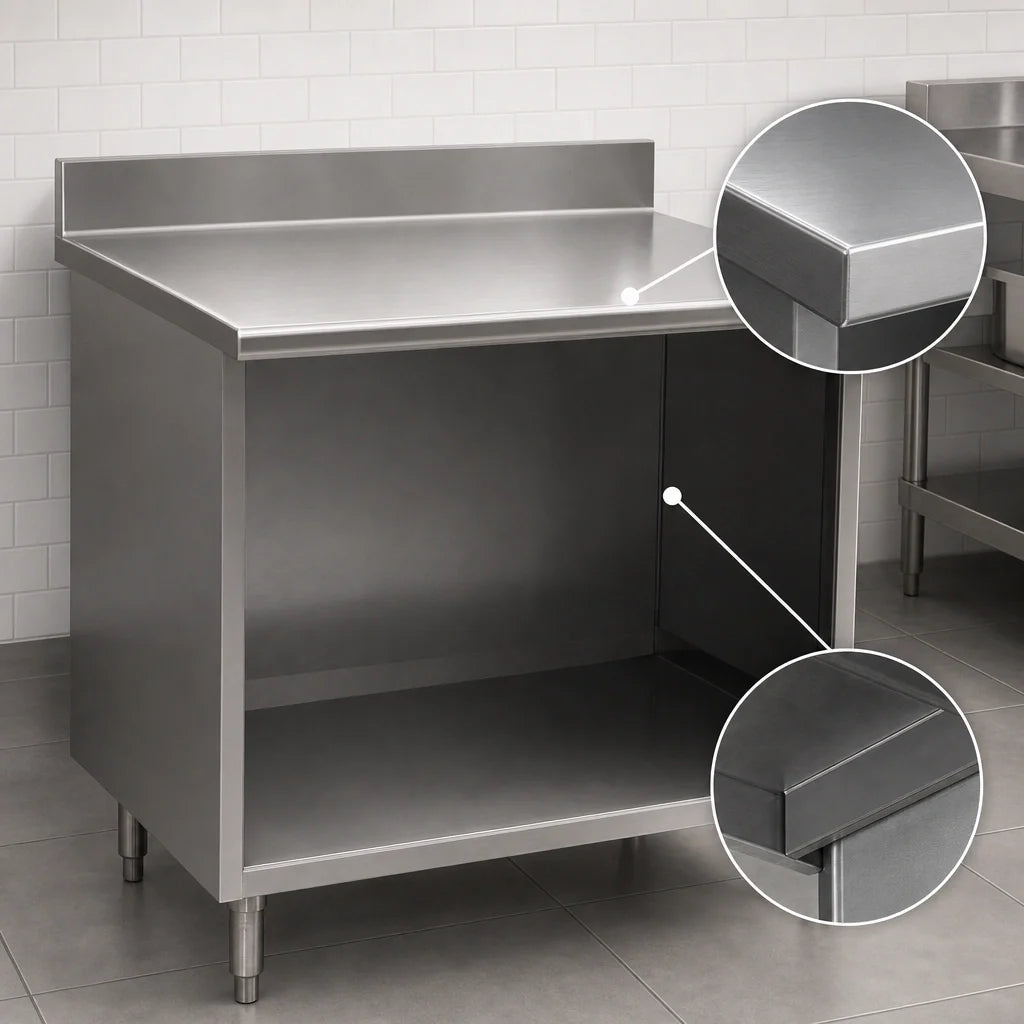 Eagle Group Spec-Master OB2484SE-BS Open-Front Cabinet Base Worktable, 84 x 24 in, 14-Gauge 304 Stainless Top, 4-1/2 in Backsplash