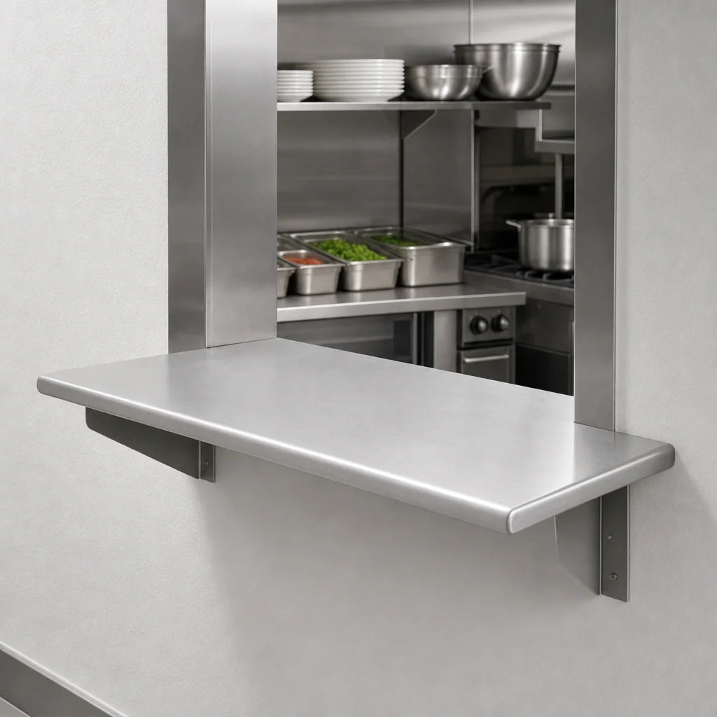 Eagle Group PTS-2460 Pass-Thru Wall Shelf, 60"W x 24"D, 12" Max Wall Thickness, 304 Stainless Steel