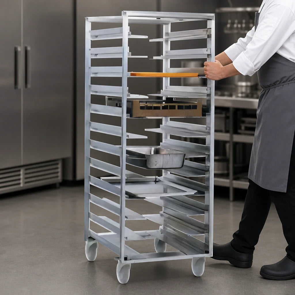 Eagle Group Panco MPR-10 Mobile Front-Loading Rack, 10 Slide Sets, Aluminum, 5-Inch Swivel Casters