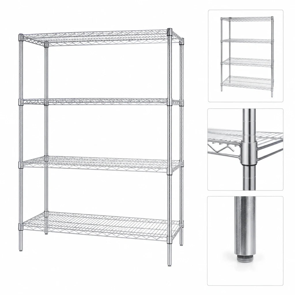 Quantum WR54-2172C 72"W x 21"D x 54"H Chrome Wire Shelving Starter Kit, 4-Shelf Stationary Unit