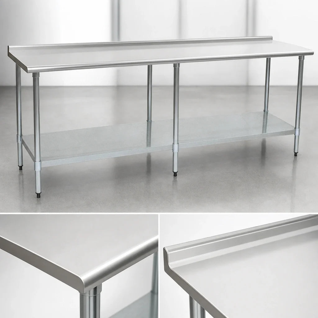 Eagle Group Deluxe UT24120EB 120" x 24" Stainless Steel Work Table, 16-Gauge 300 Series Top, Rear Upturn, Adjustable Galvanized Undershelf
