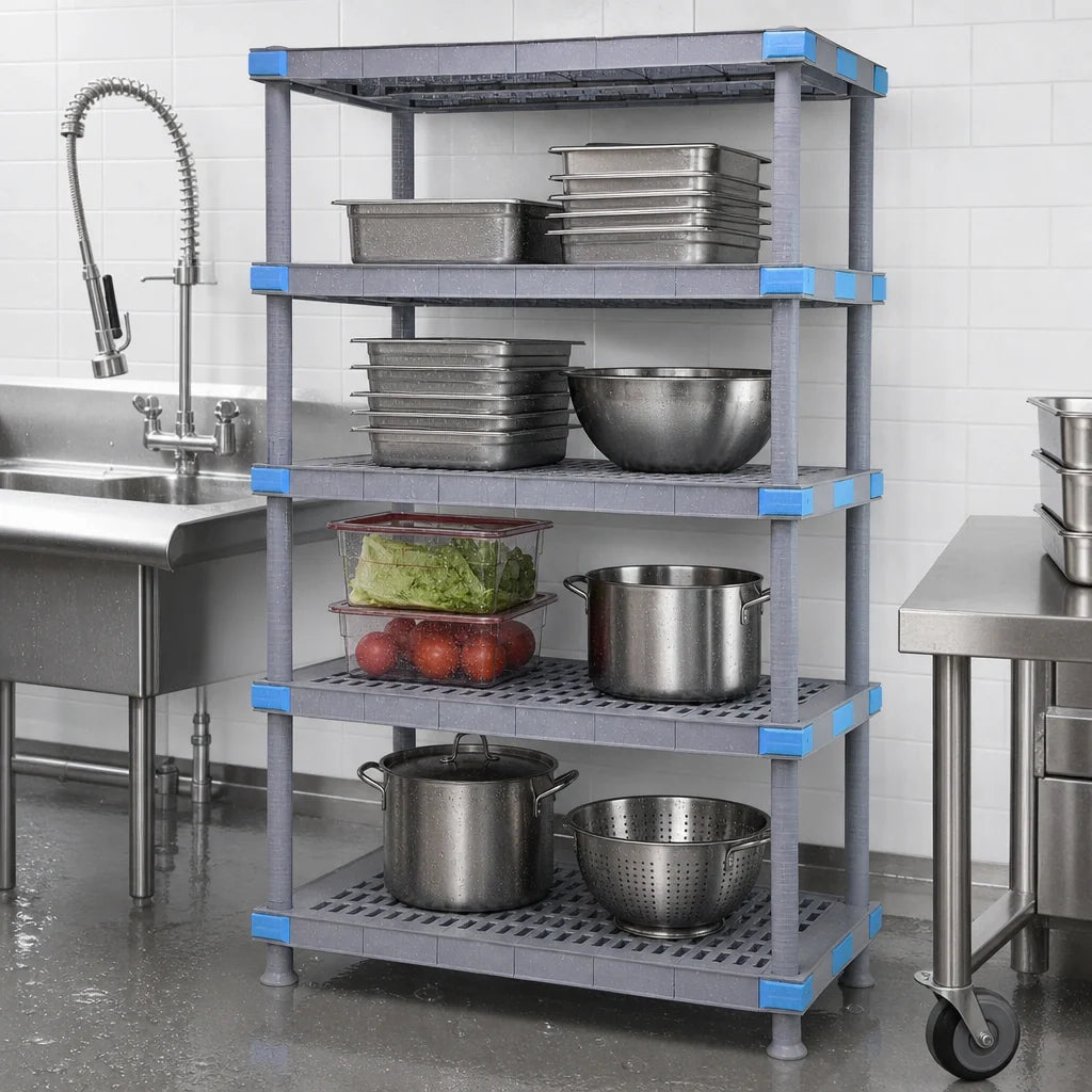 Quantum Millenia QP244262VS-4 42"W x 24"D x 62"H Gray 4-Shelf Stationary Louvered Polymer Shelving Starter Unit