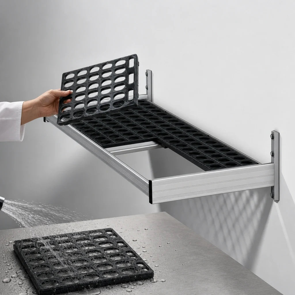 Fermod WSA31 Vented Wall-Mounted Shelf, 31"W x 14"D, Anodized Aluminum, Removable Polymer Inserts