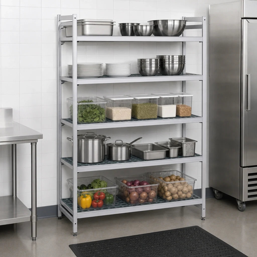 Fermod Fermostock 5R64A83 5-Tier Starter Polymer Shelving Unit, 64"W x 14"D x 83"H, Anodized Aluminum