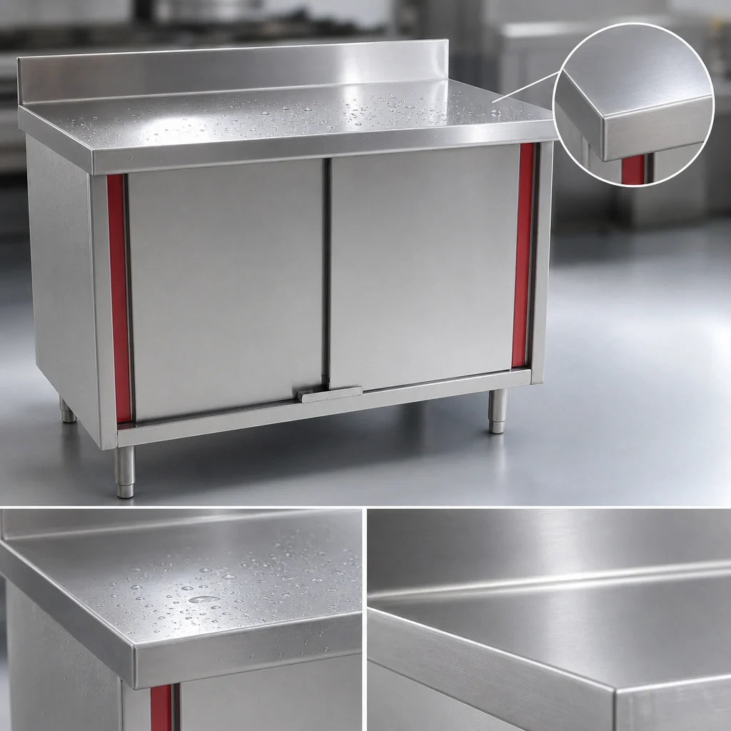Eagle Group Spec-Master CBH2448SEM-BS 48 x 24 Inch Stainless Steel Enclosed Work Table with Cabinet Base, Hinged Doors & Marine Edge