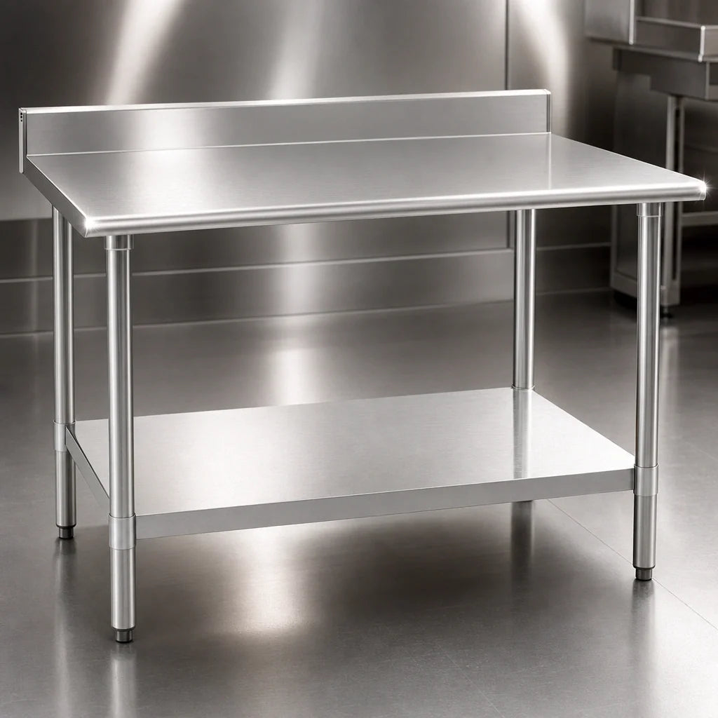 Eagle Group Deluxe T24144EB-BS 144-Inch x 24-Inch Stainless Steel Work Table with 4-1/2-Inch Backsplash and Adjustable Undershelf