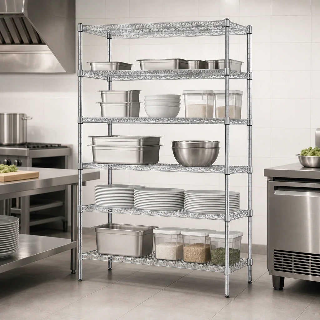 Quantum WR54-2454C-5 54"W x 24"D x 54"H Chrome Wire Shelving Starter Kit with 5 Shelves and 4 Posts
