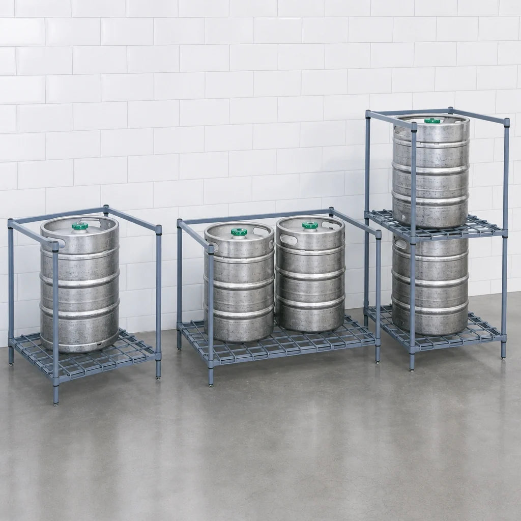 Quantum 184834DGY Modular Wire Keg Dunnage Rack, 3-Keg Capacity, Gray Epoxy Antimicrobial Finish