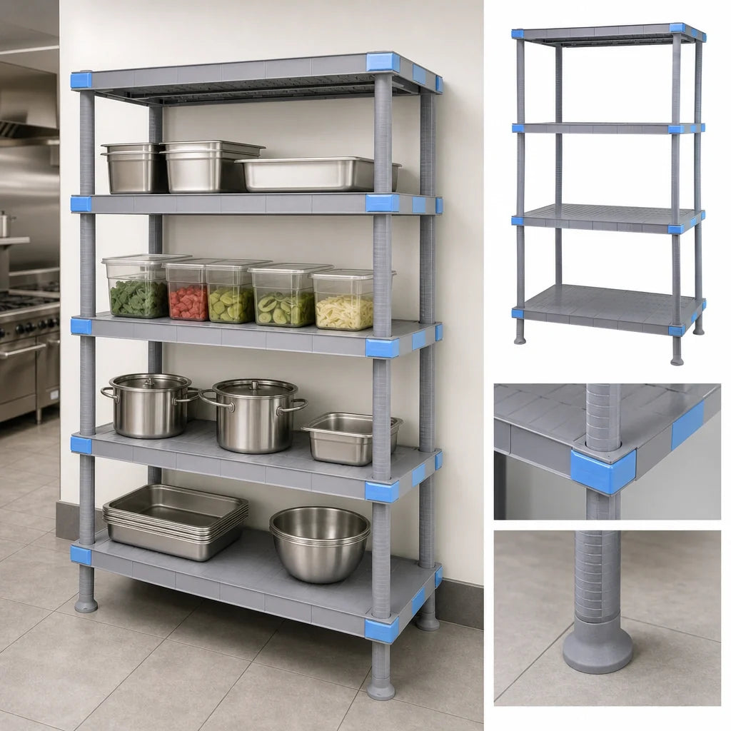 Quantum Millenia QP214250SS-4 42"W x 21"D x 50"H Gray Polymer Shelving Unit, Stationary Starter, 4 Solid Shelves