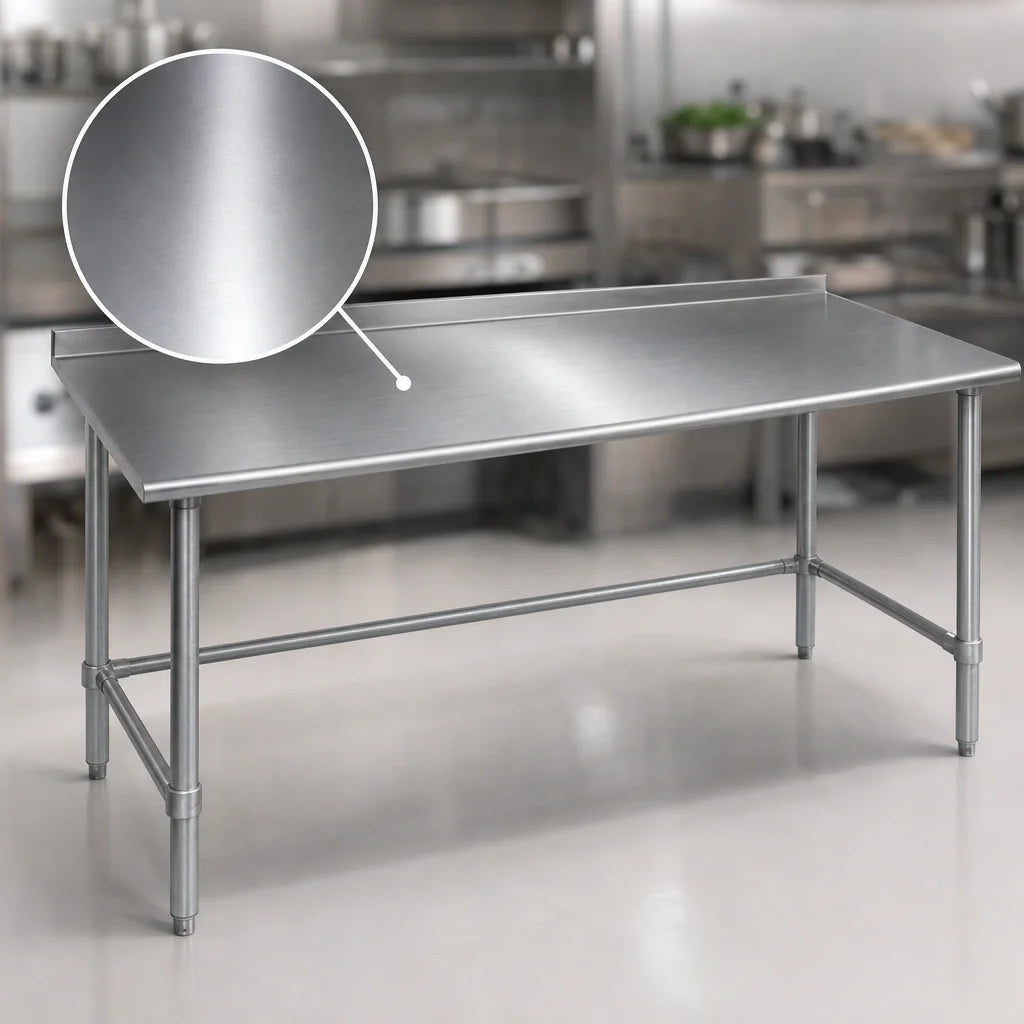 Eagle Group Budget Series UT3648GTB 48"W x 36"D 430 Stainless Steel Work Table with 1-1/2" Rear Up-Turn and Galvanized Open Base