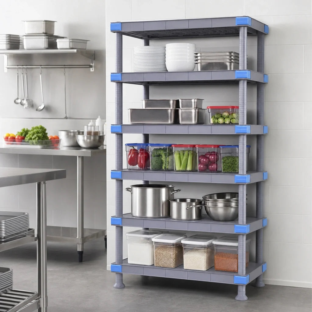 Quantum Millenia QP244274SS-5 42"W x 24"D x 74"H Gray Polymer Shelving Unit, 5 Solid Shelves, Stationary Starter