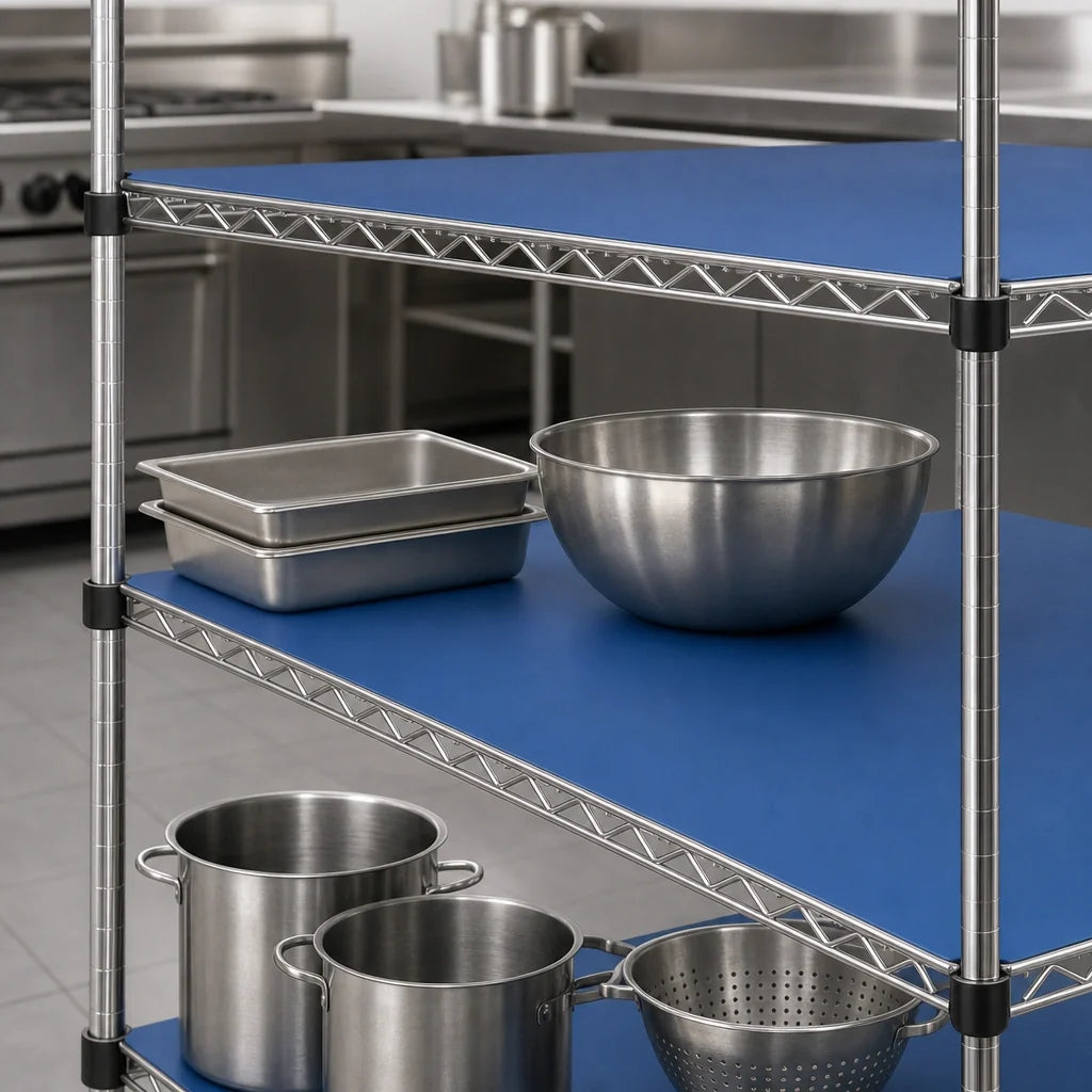Eagle Group QuadPlus QPF-QA1860C-BS 60 x 18 Inch Solid Blue Polymer Shelf Mat with Antimicrobial Protection and Chrome Frame Case of 2