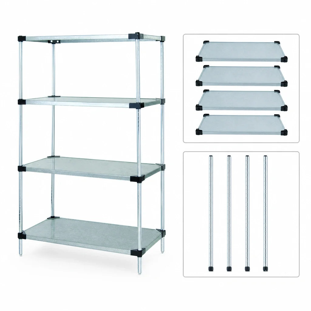 Quantum WR54-2130SG 4-Shelf Solid Shelving Starter Unit, Stationary, Galvanized Steel Shelves, 30"W x 21"D x 54"H