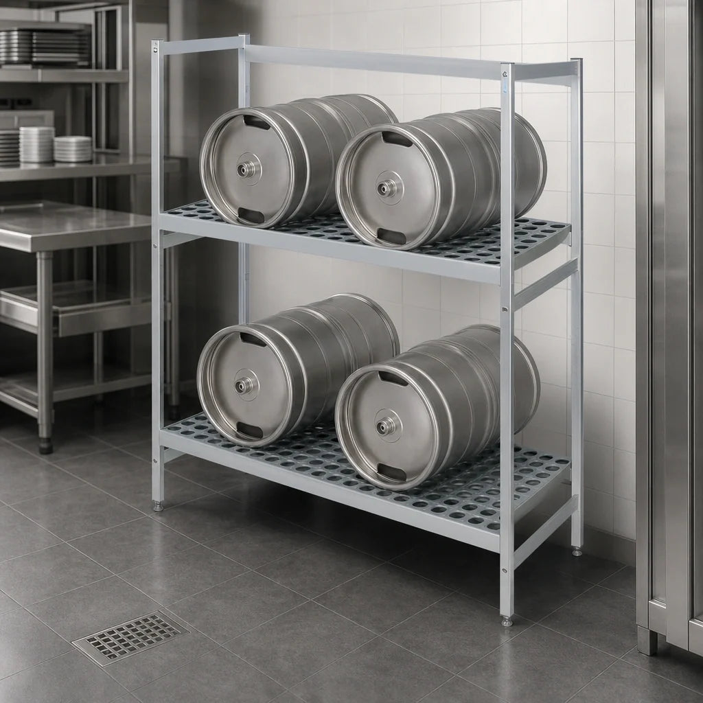 Fermod 2R38B57 4-Keg 2-Shelf Aluminum Keg Rack, 38"W x 18"D x 57"H