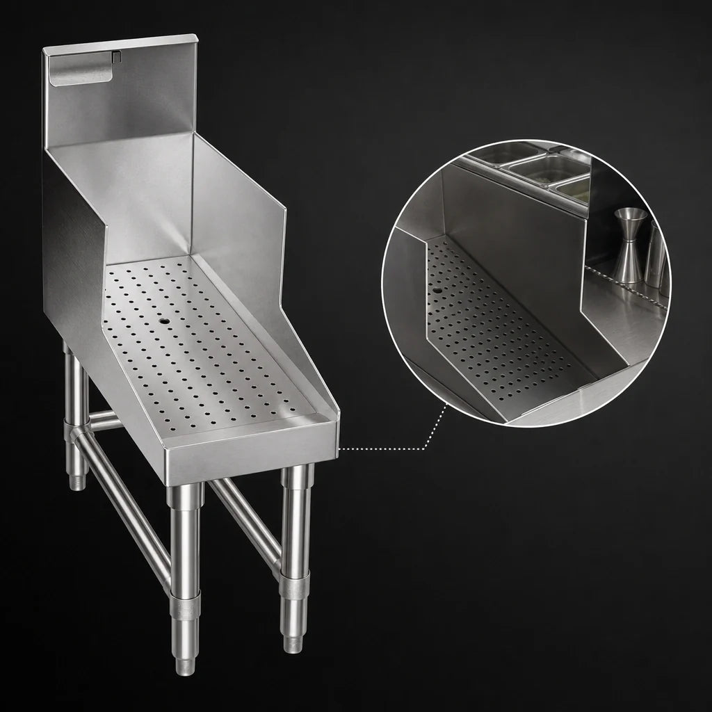 Eagle Group Spec-Bar RDBSR12-24 Freestanding Open-Base Stainless Steel Recessed Workboard with Perforated Insert and Drain, 12 x 29 Inches