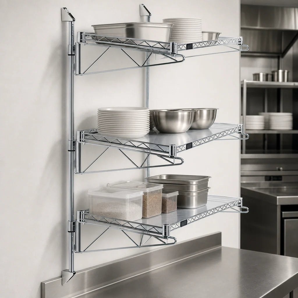 Quantum WC54-CB2448C Wall-Mounted Cantilever 3-Shelf Starter Unit, Chrome Plated