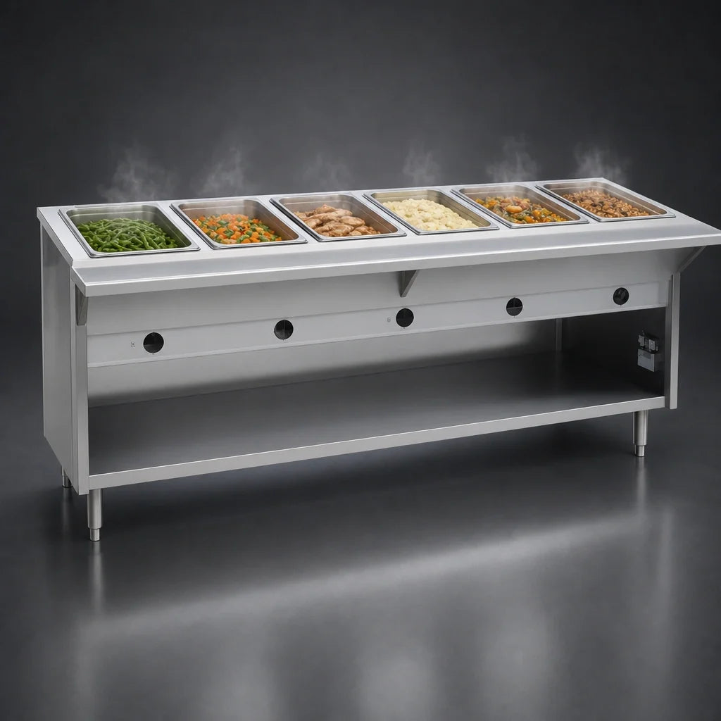 Eagle Group Spec-Master HT6OB-208-3 Six-Well Electric Hot Food Table, 94.5"W, Wet/Dry, Thermostatic, Open Base
