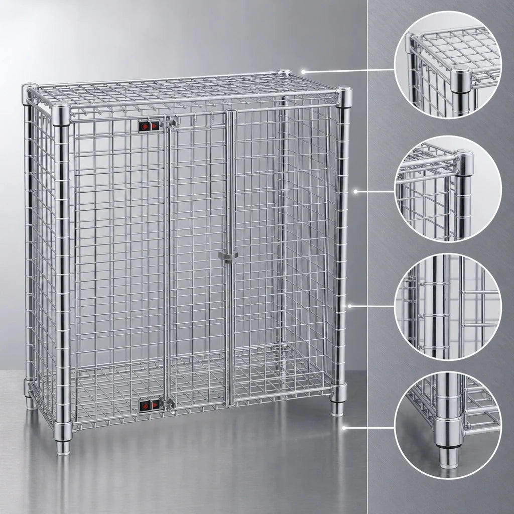 Eagle Group QuadTruss MSC1436 Stationary Wire Security Cage, 2 Locking Doors, Chrome-Plated, 38 x 16 x 40 Inches