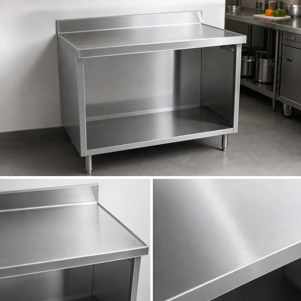 Eagle Group Spec-Master OB3084SEM Open-Front Cabinet Base Work Table, 84 x 30 in, 14-Gauge 304 Stainless Top, Marine Edge