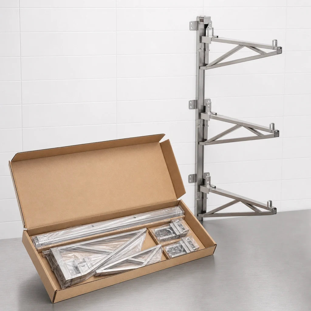 Eagle Group PWM21-4S Adjustable Post Wire Wall Mount Mid Unit for 21-Inch Shelves, 63-Inch Post, Stainless Steel