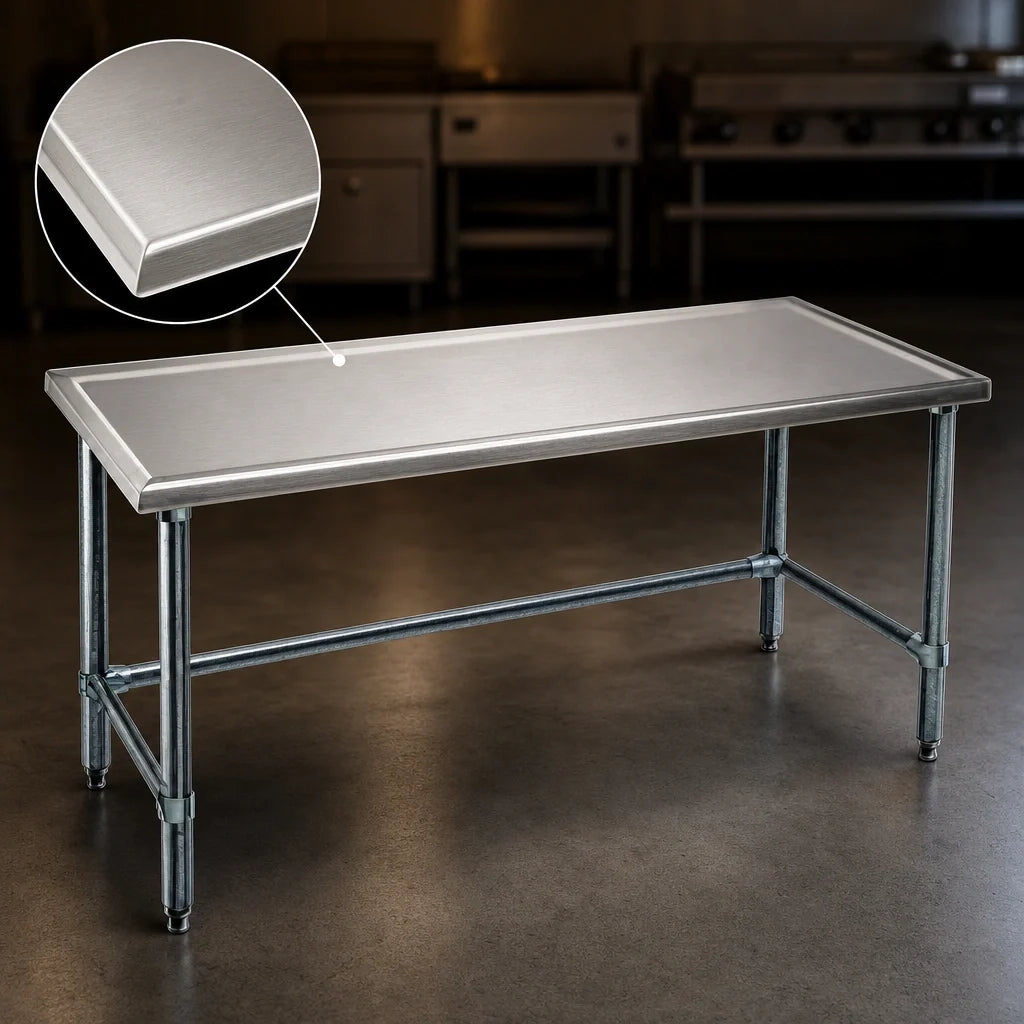 Eagle Group Spec-Master T2430GTEM 30 x 24 Inch Stainless Steel Work Table, 14-Gauge 300 Series Top, Box Marine Edge, Galvanized Open Base