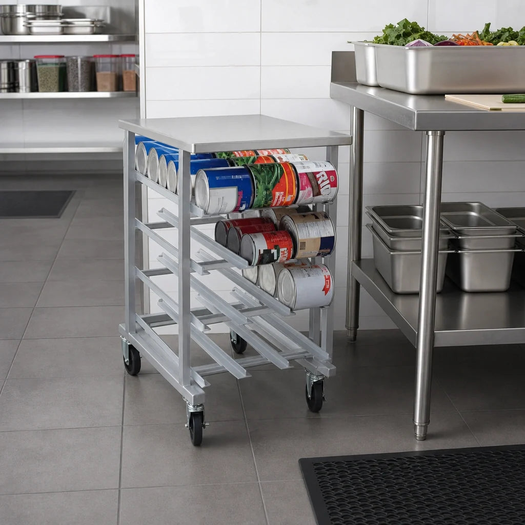 Eagle Group Panco OCR-10-4A Half-Size Mobile Gravity-Fed Aluminum Can Rack for 72 #10 or 96 #5 Cans