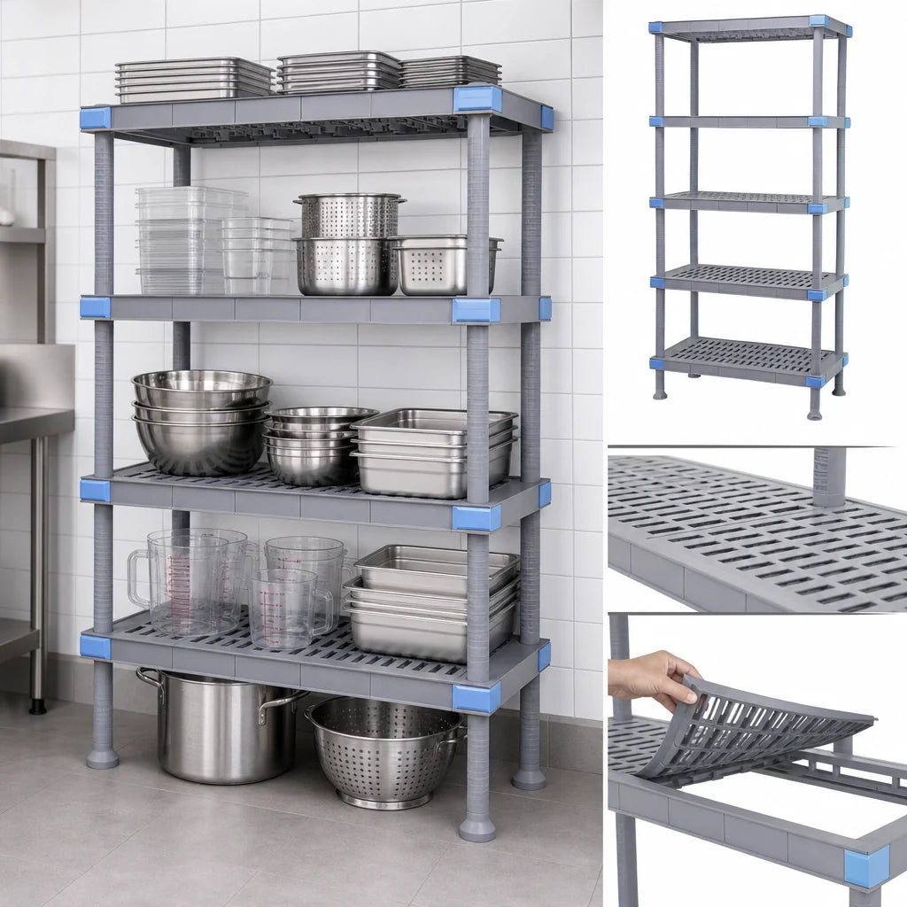 Quantum QP247262VS-5 5-Shelf Polymer Shelving Unit, Open-Grid, 72"W x 24"D x 62"H, 2,000 lb. Capacity