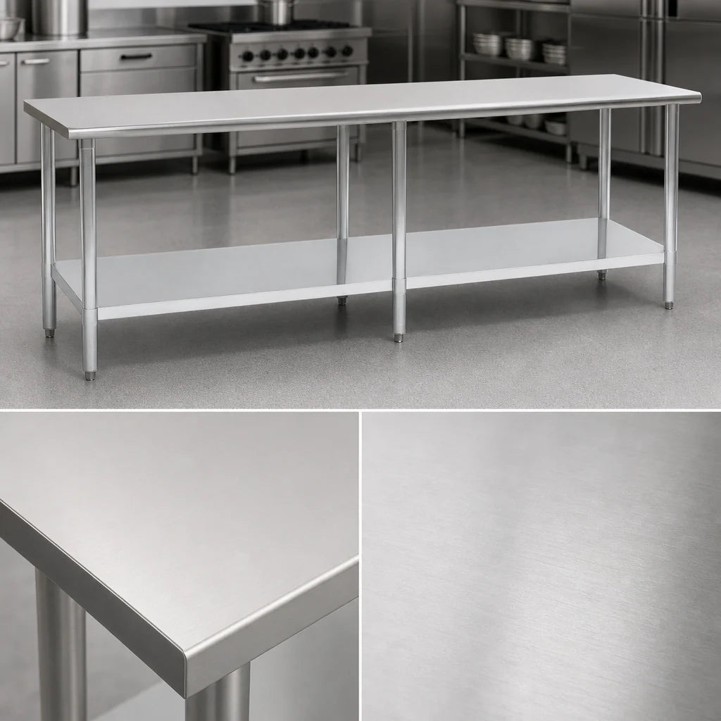 Eagle Group Budget Series T30144B 144-Inch x 30-Inch Flat-Top Stainless Steel Work Table with Adjustable Galvanized Undershelf