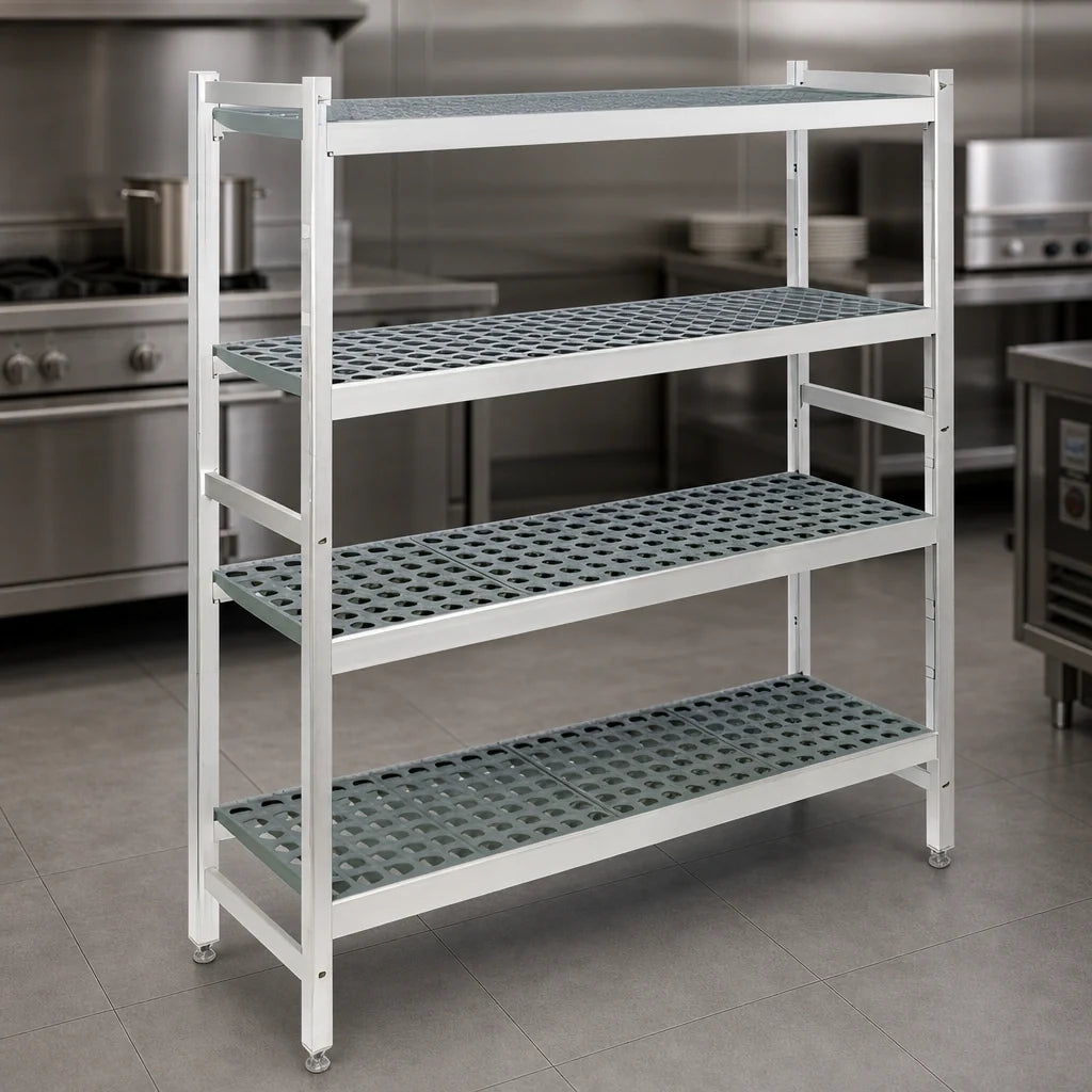 Fermod Fermostock 4R68A66 4-Tier Stationary Starter Polymer Shelving Unit, 68"W x 14"D x 66"H, Gray