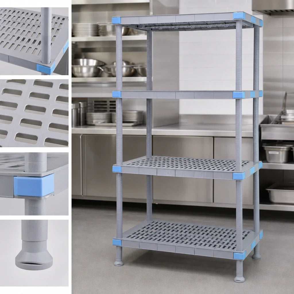 Quantum Millenia QP214862VS-4 4-Shelf Stationary Polymer Starter Shelving Unit, 48W x 21D x 62H, Gray