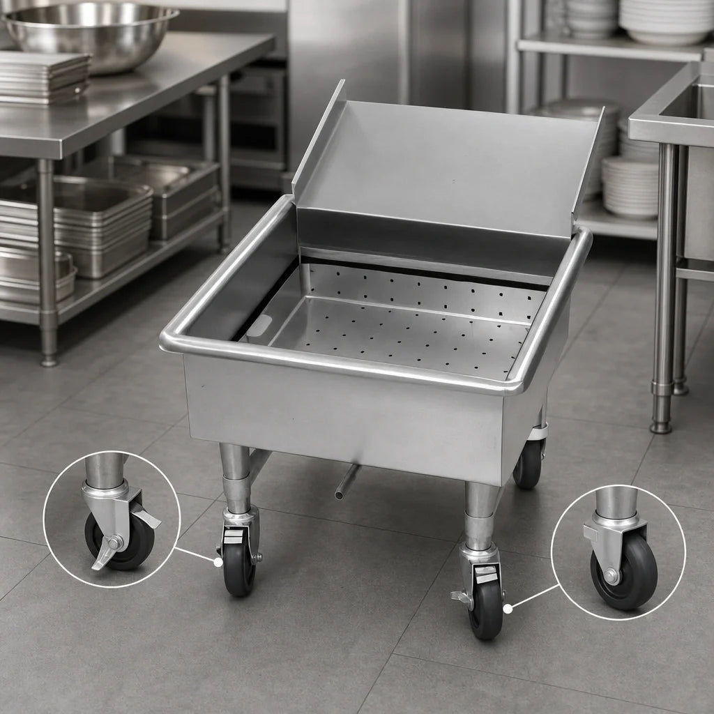 Eagle Group MSS2020SC Mobile Stainless Steel Utensil Soak Sink with Silver Chute, 20 x 20 x 8 Inch Compartment
