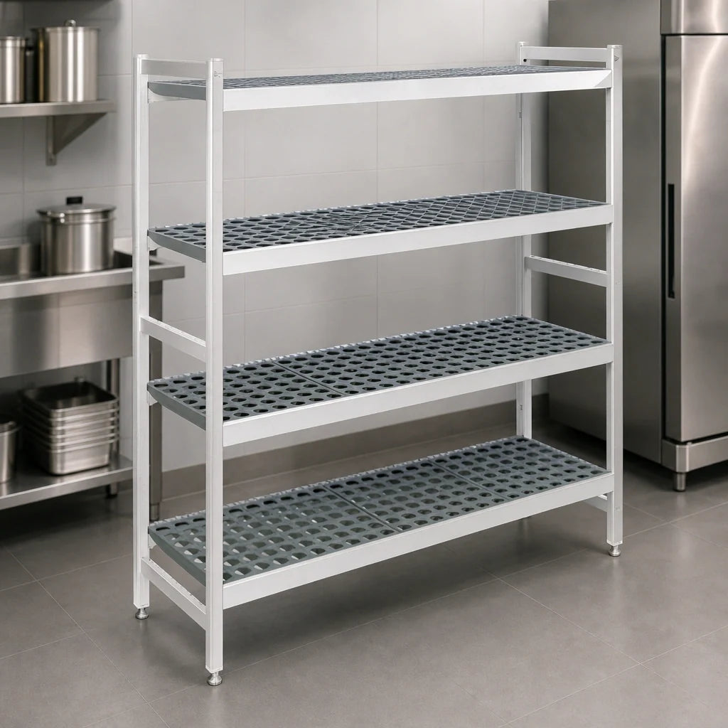 Fermod Fermostock 4R64C71 4-Tier Perforated Starter Shelving Unit with Polymer Inserts, 64"W x 22"D x 71"H