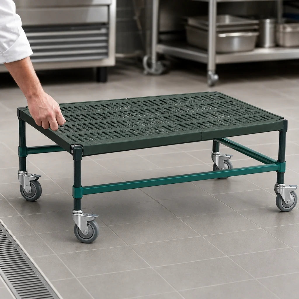 Eagle Group QuadPlus QP-MDR1848VG-GL Mobile Dunnage Rack with Louvered Polypropylene Mat, 48 x 18 x 14 Inches, 800 lb. Capacity