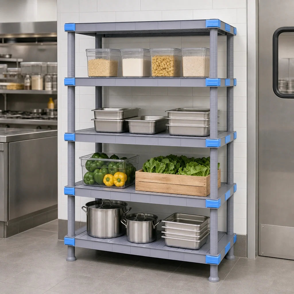 Quantum QP246050SS-4 4-Shelf All-Polymer Shelving Unit with Dunnage Stand, 60"W x 24"D x 50"H, 2000 lb Capacity, Gray