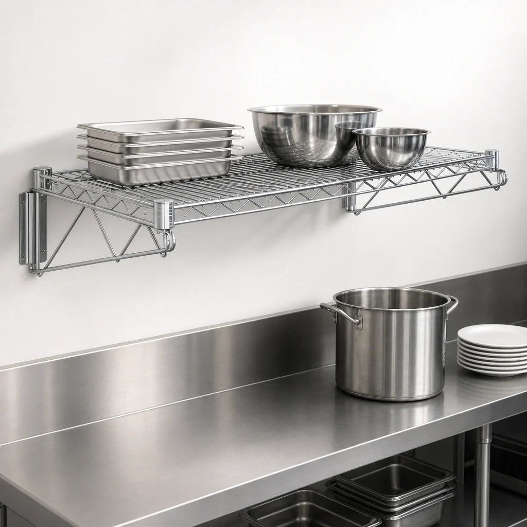 Quantum WDWB1842C Wall-Mount Cantilever Single Wire Shelf, 42 x 18 Inch, Chrome-Plated