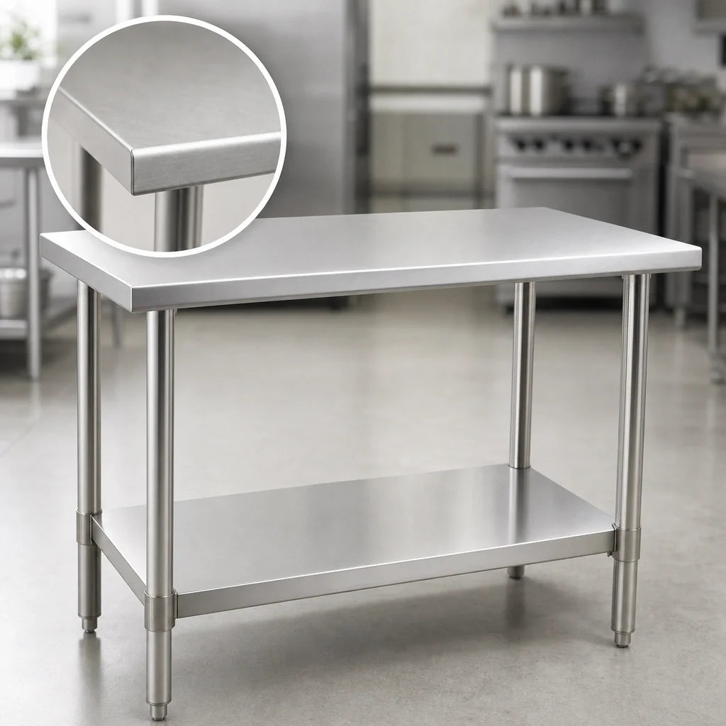 Eagle Group Spec-Master T3648SE 48"W x 36"D Stainless Steel Work Table, 14-Gauge 300 Series Flat Top, Adjustable Undershelf