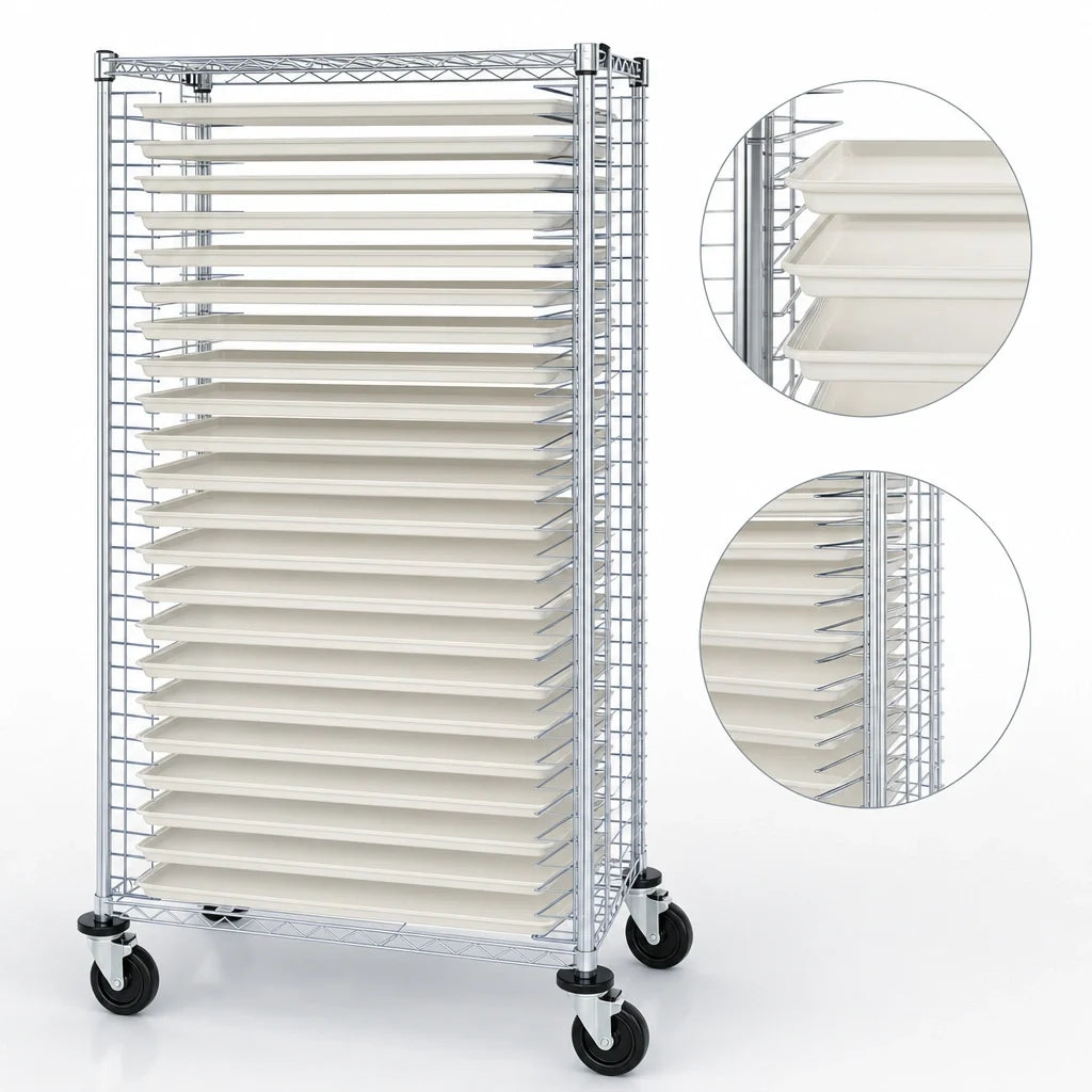 Quantum TC-39CO Mobile Conductive Side-Loading Full-Size Tray Cart, 39-Tray Capacity, Chrome-Plated