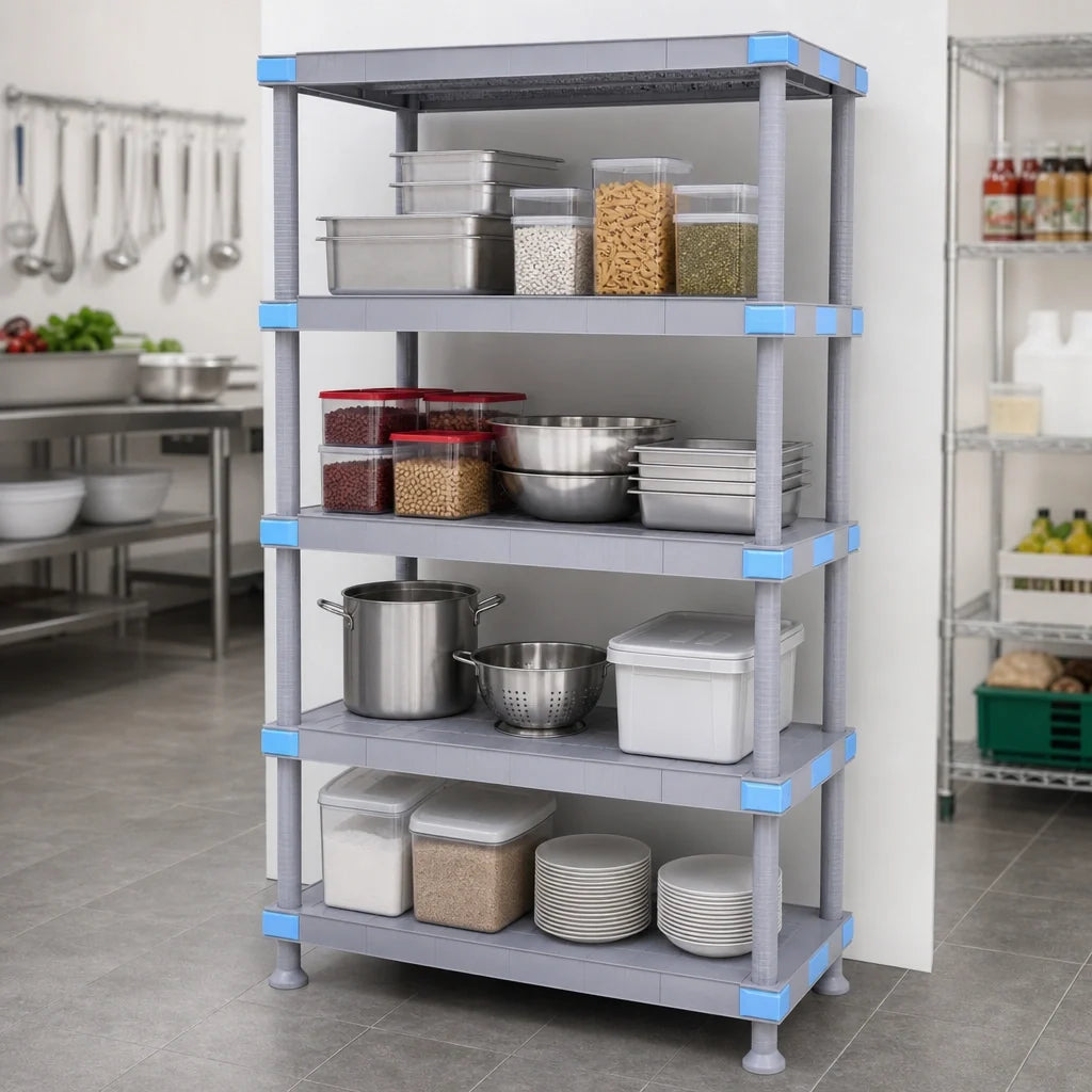 Quantum QP245450SS-4 54"W x 24"D x 50"H Polymer Shelving Unit with 4 Solid Shelves, Dunnage Stand, Gray, 2,000 lb. Capacity