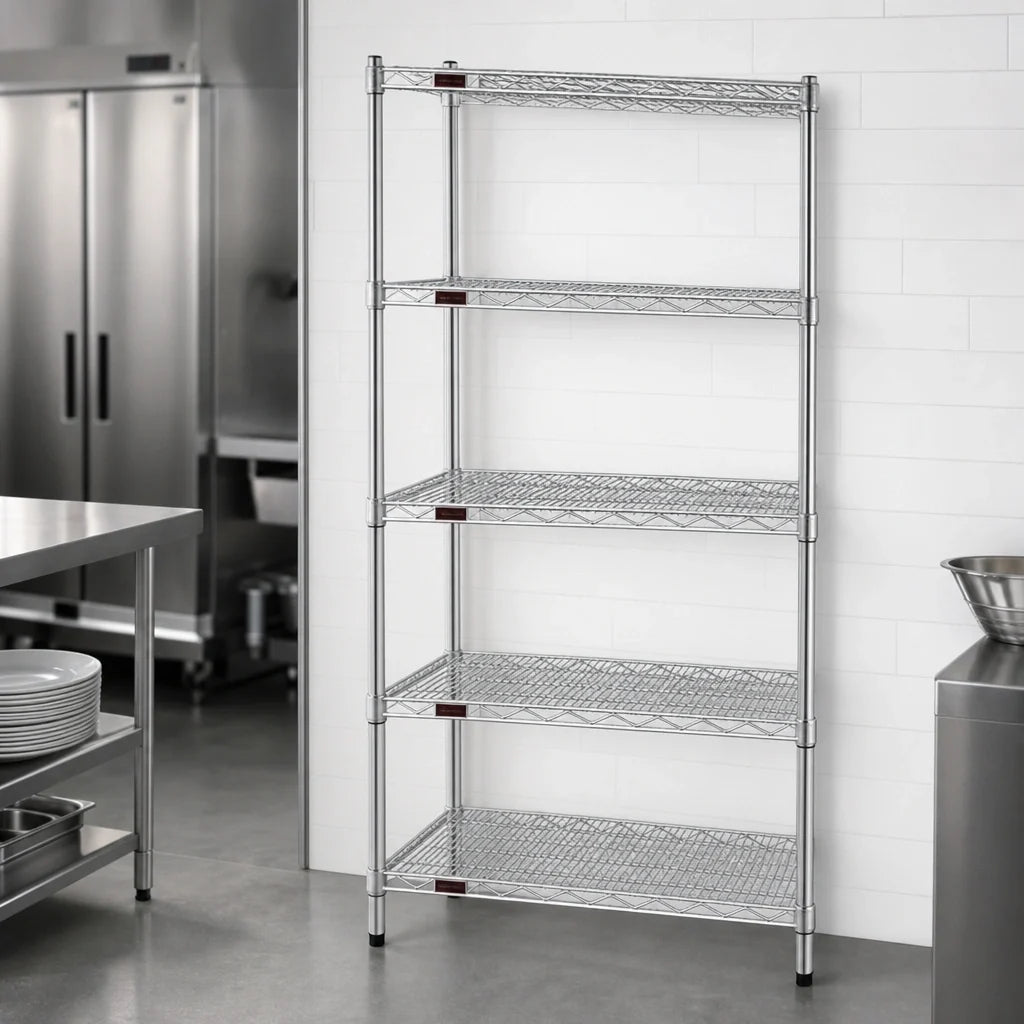 Eagle Group S5-86-1848C 5-Tier Chrome Wire Shelving Starter Unit, 48"W x 18"D x 86"H
