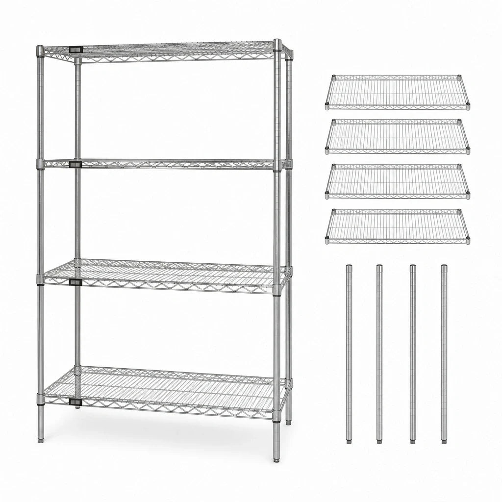 Quantum WR86-2460C 60" W x 24" D x 86" H Chrome Wire Shelving Starter Kit with 4 Shelves and 4 Posts