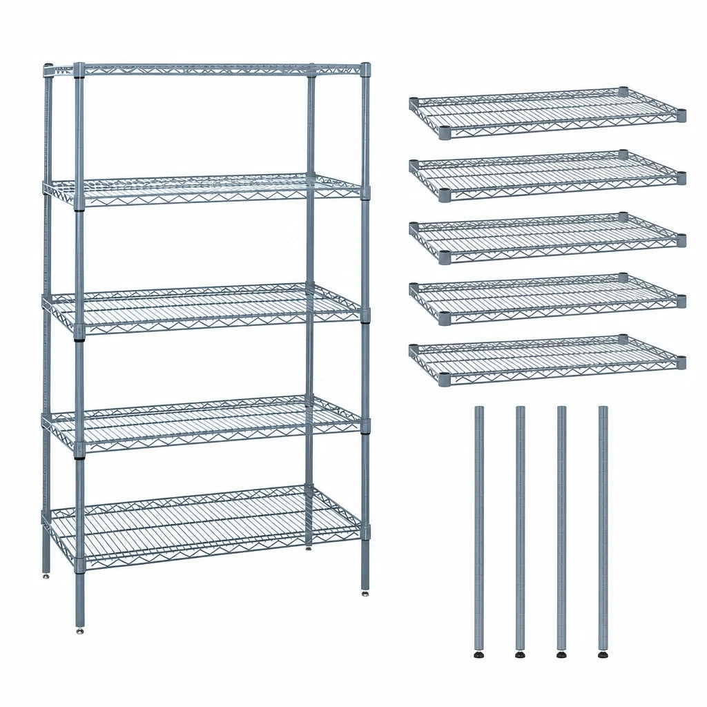 Quantum WR74-2172GY-5 Wire Shelving Starter Kit, 72"W x 21"D x 74"H, 5 Shelves, Gray Epoxy Finish
