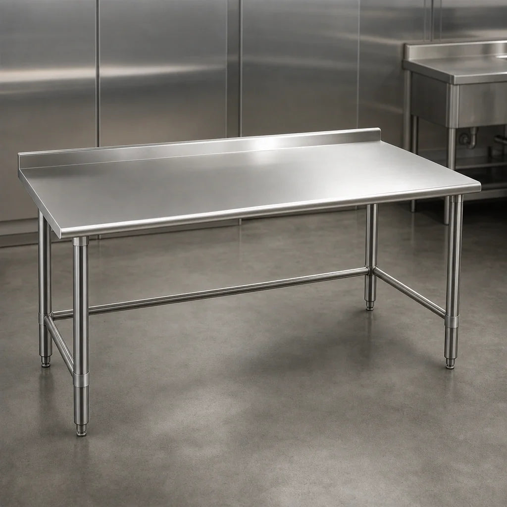 Eagle Group Spec-Master UT36108GTE 108 x 36 Stainless Steel Work Table, 14-Gauge 300 Series Top, 1-1/2" Rear Upturn, Galvanized Base
