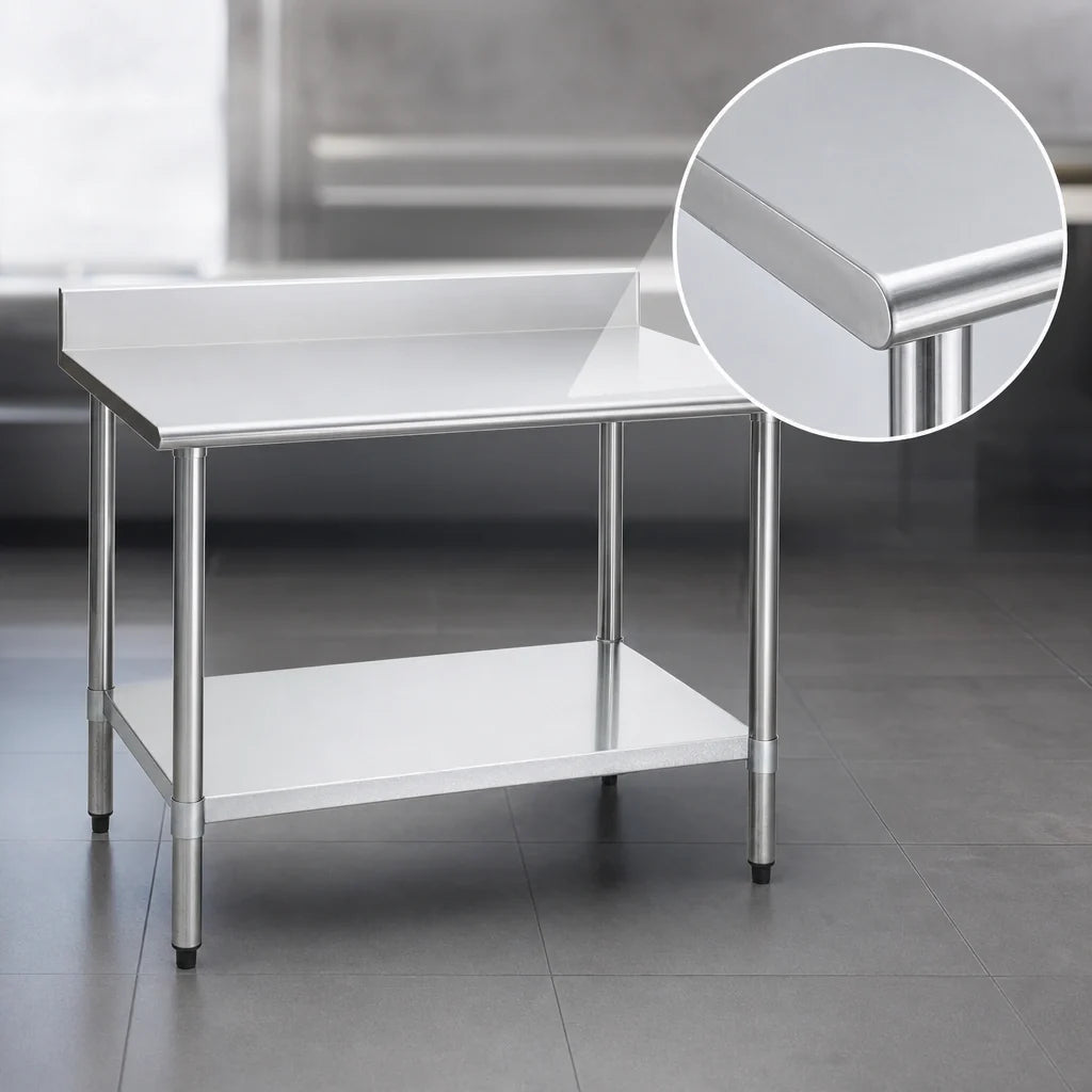 Eagle Group Spec-Master T2430E-BS 30" x 24" Stainless Steel Work Table with 4-1/2" Backsplash and Adjustable Galvanized Undershelf