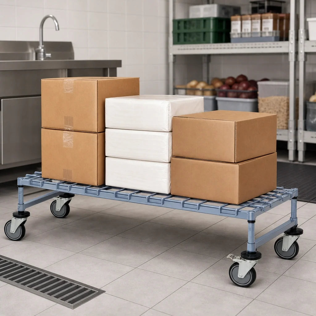 Quantum M18486DGY Mobile Wire Dunnage Platform Rack, 48 x 18 x 12 Inches, Gray Epoxy Antimicrobial, 1,200 lb Capacity