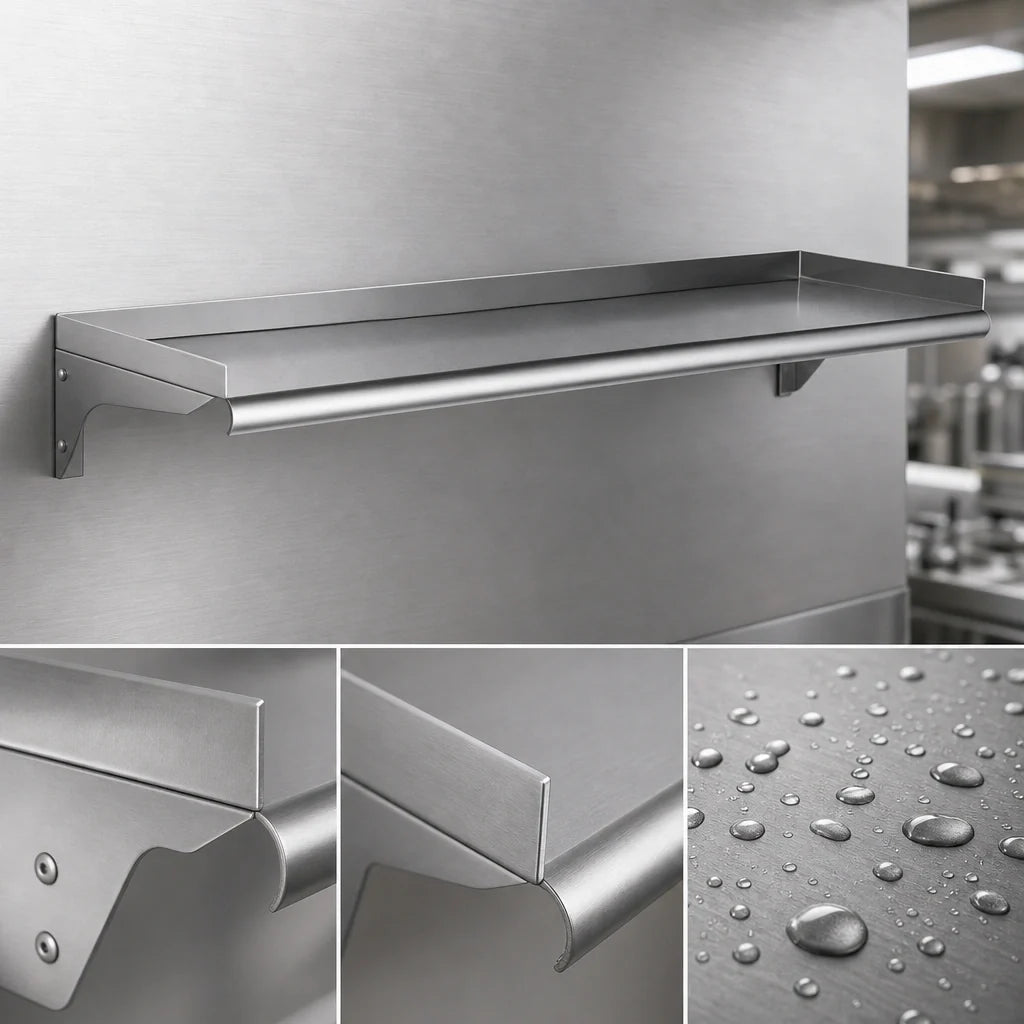 Eagle Group WS1248-14/3 48" W x 12" D Wall-Mounted Shelf, 14 Gauge 304 Stainless Steel, Rolled Front Edge, NSF