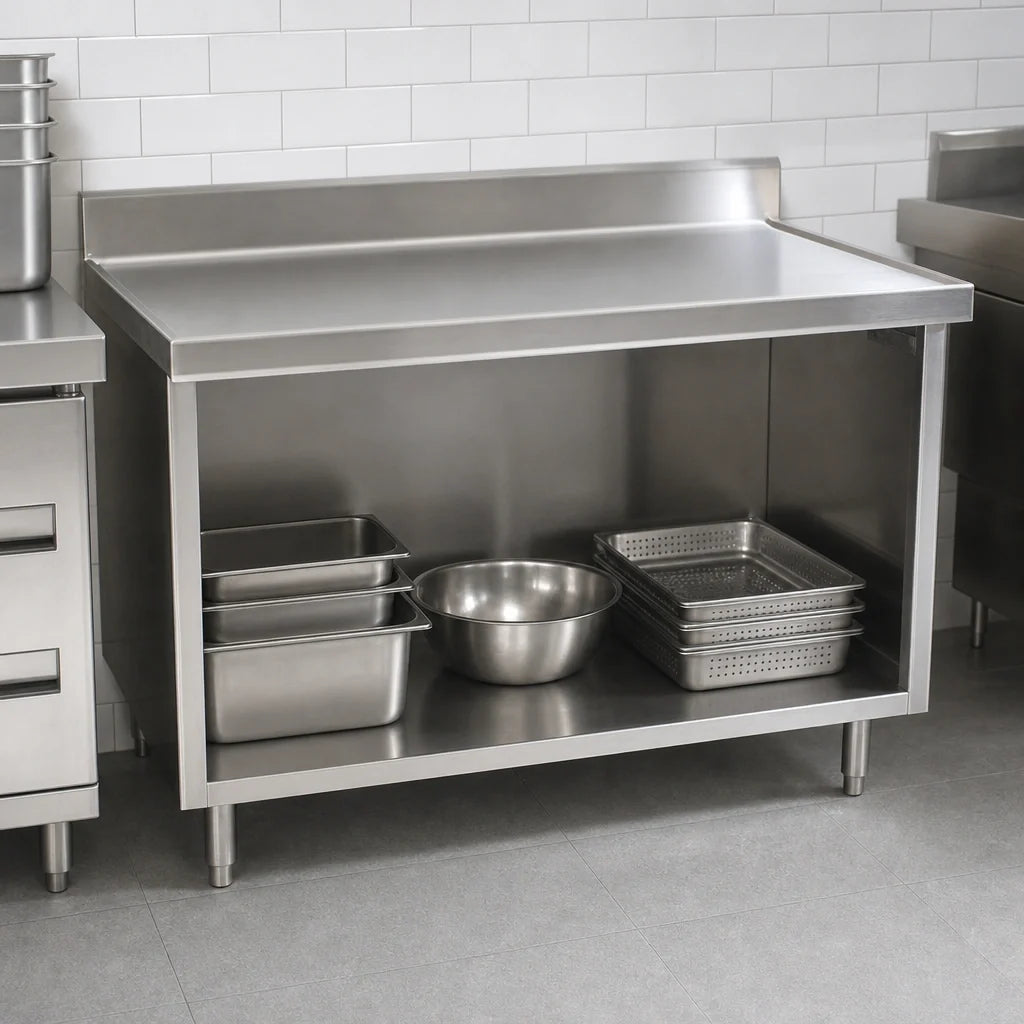 Eagle Group Spec-Master UOB3072SEM Underbar Open-Front Cabinet Base Work Table, 72 x 30 Inches, 14-Gauge Stainless Steel, Marine Edge