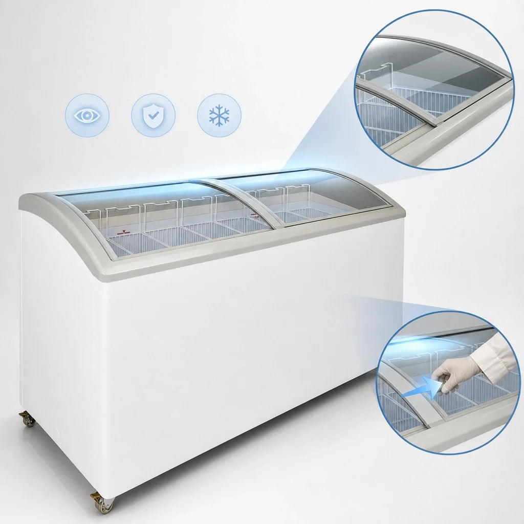 Master-Bilt Products COLDIN-3 MSC-70 Display Chest Freezer, 17.6 Cu. Ft., Curved Glass Sliding Lids, White, R290